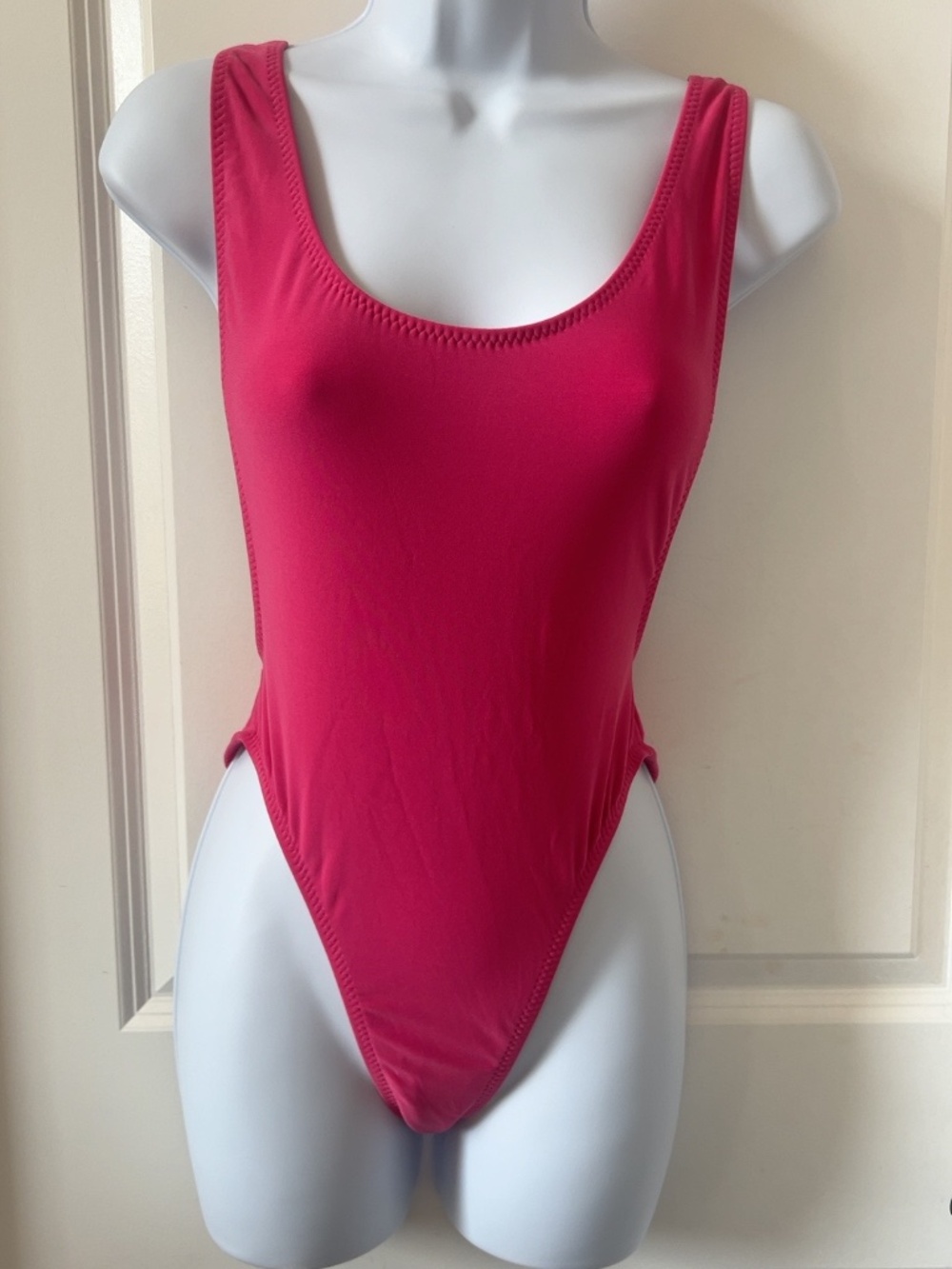 Norma Kamali Marissa Hot Pink High Cut Scoop Back Swimsuit Small
